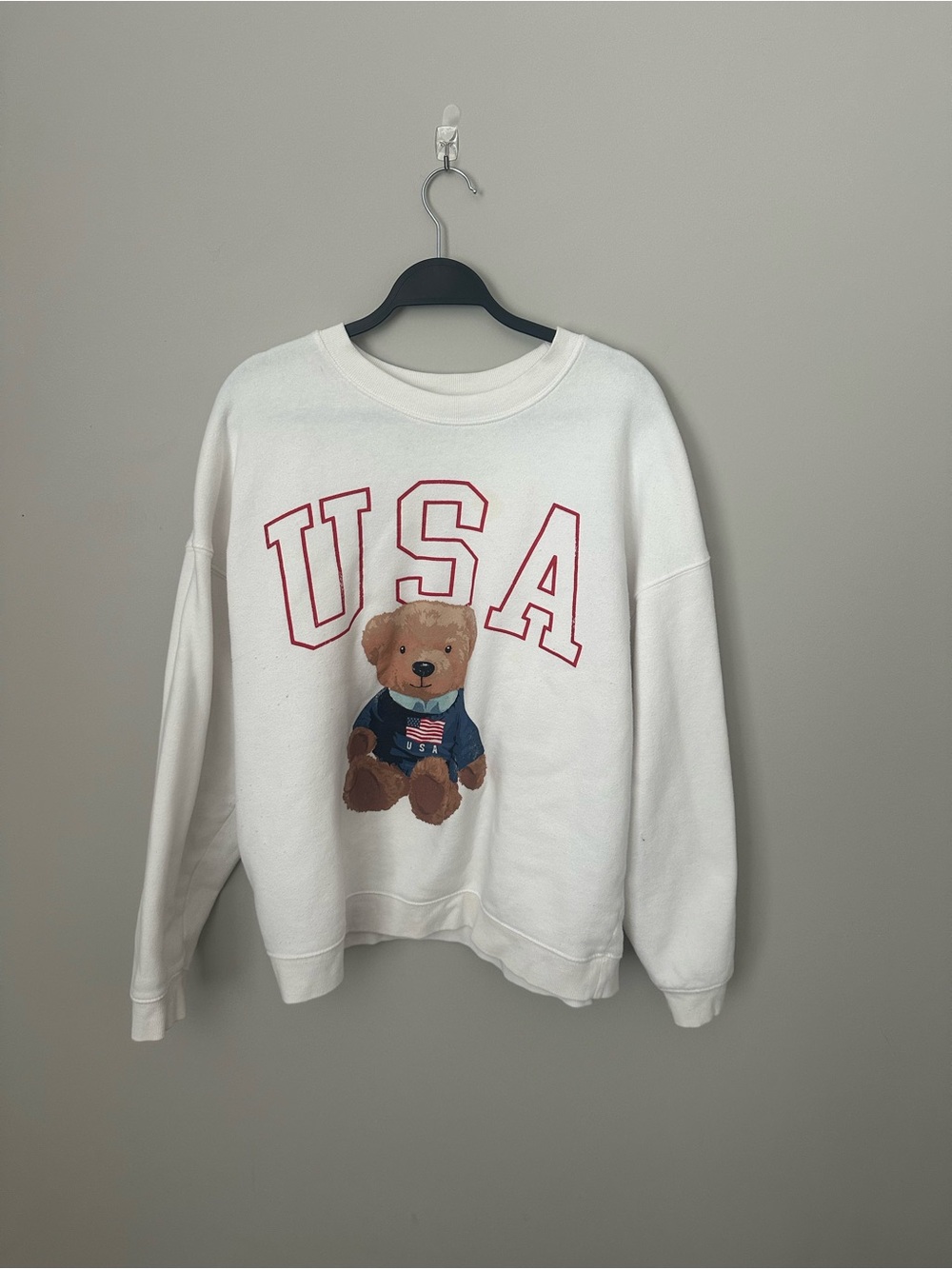 Grayson Threads White Sweatshirt with Red USA and Teddy Bear